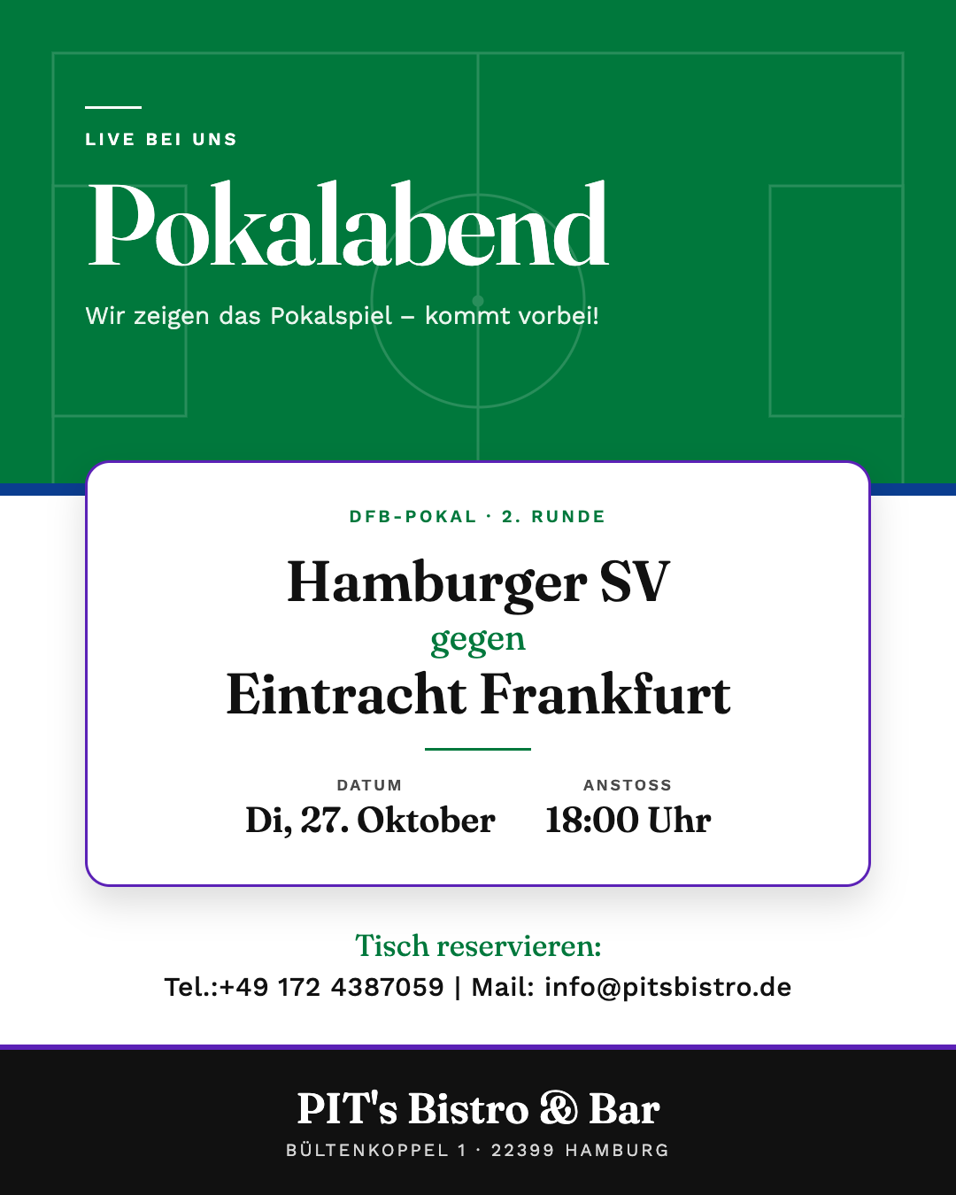 Pokalabend im PIT’s: Hamburger SV gegen Eintracht Frankfurt